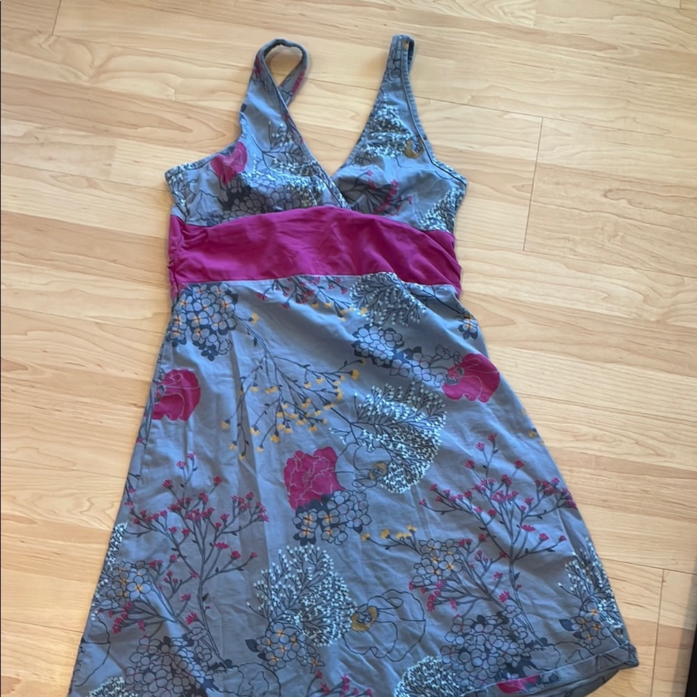 Floral Sleeveless Dress with Pink Accent